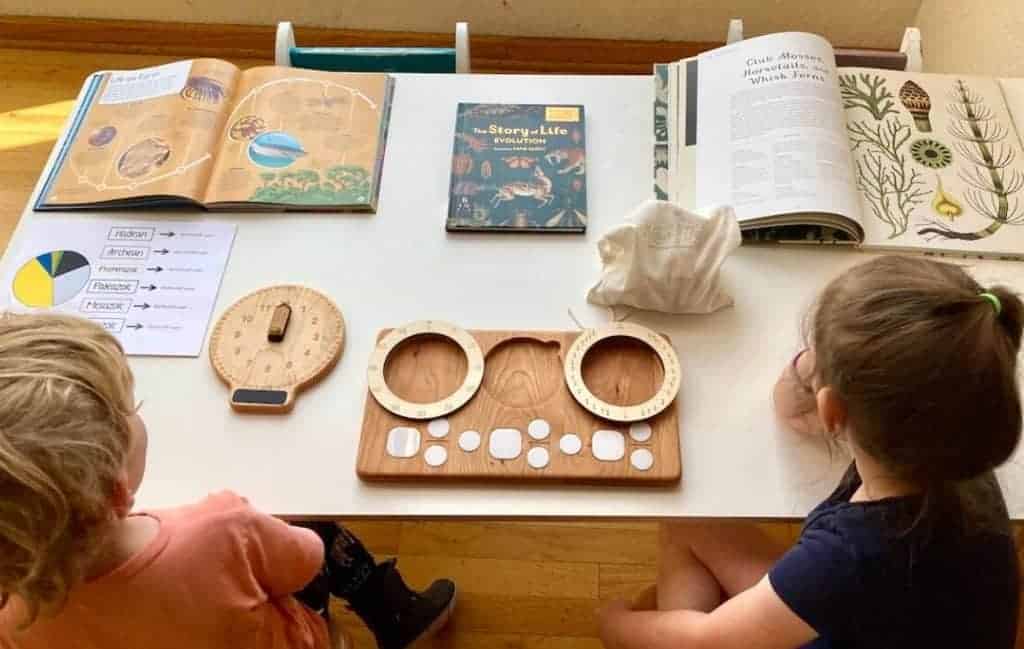 Montessori kids and Second Great Lesson books and materials