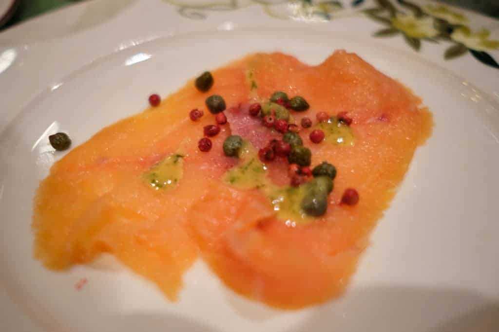 Smoked Salmon Carpaccio at Tiana's Place the Disney Wonder