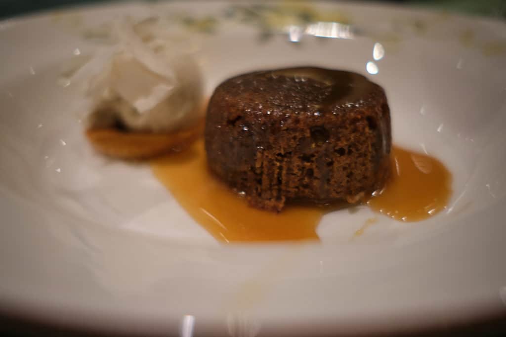 Warm Sticky Fig and Pecan Pudding at Tiana's Place the Disney Wonder