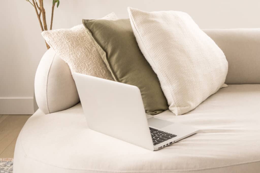 laptop on a couch