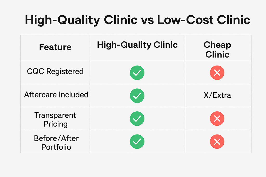 High quality clinic vs low quality clinic infographic