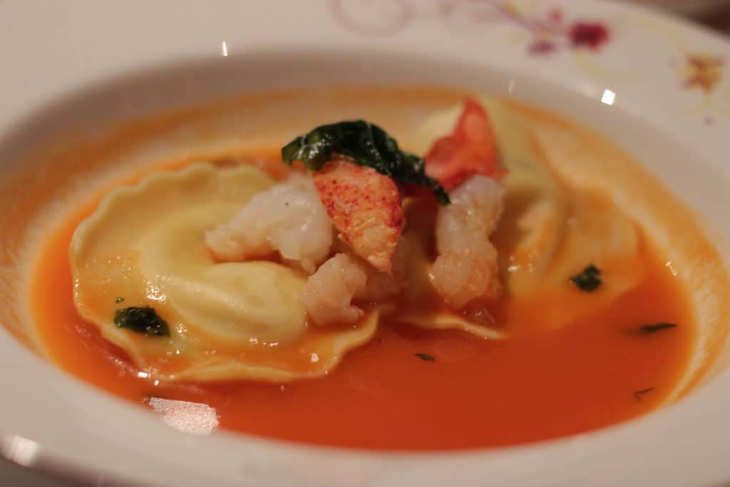 North Atlantic Lobster Ravioli Rapunzel's Royal Table Seasons Menu Transatlantic Cruise Disney Magic