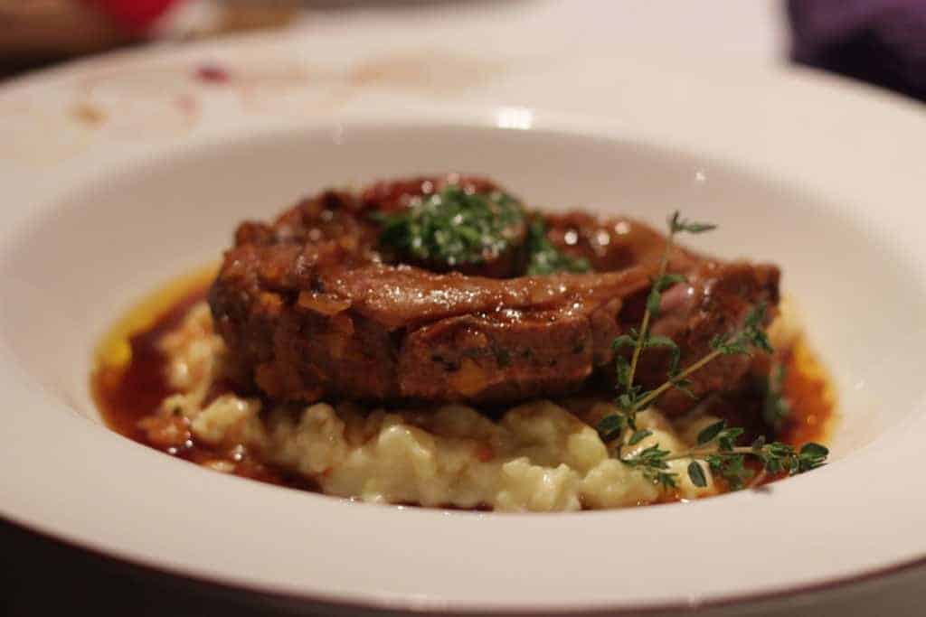 Braised Center Cut Osso Buco “Milanese”Rapunzel's Royal Table Seasons Menu Transatlantic Cruise Disney Magic