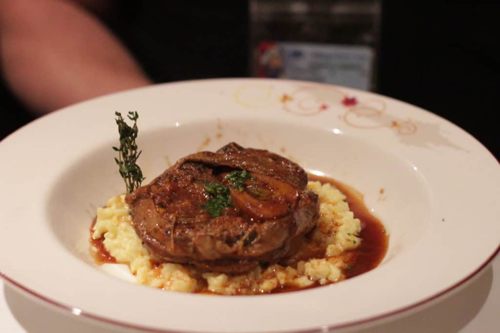 Braised Center Cut Osso Buco “Milanese”Rapunzel's Royal Table Seasons Menu Transatlantic Cruise Disney Magic