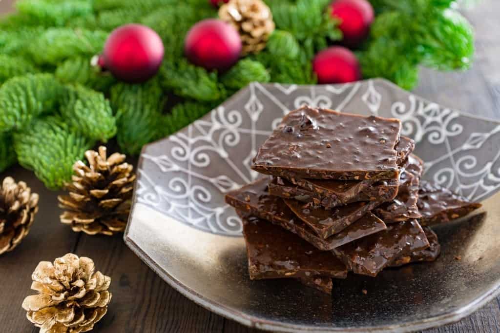 Cacao Nib Brittle A delightful holiday chocolate brittle loaded with cacao nibs.