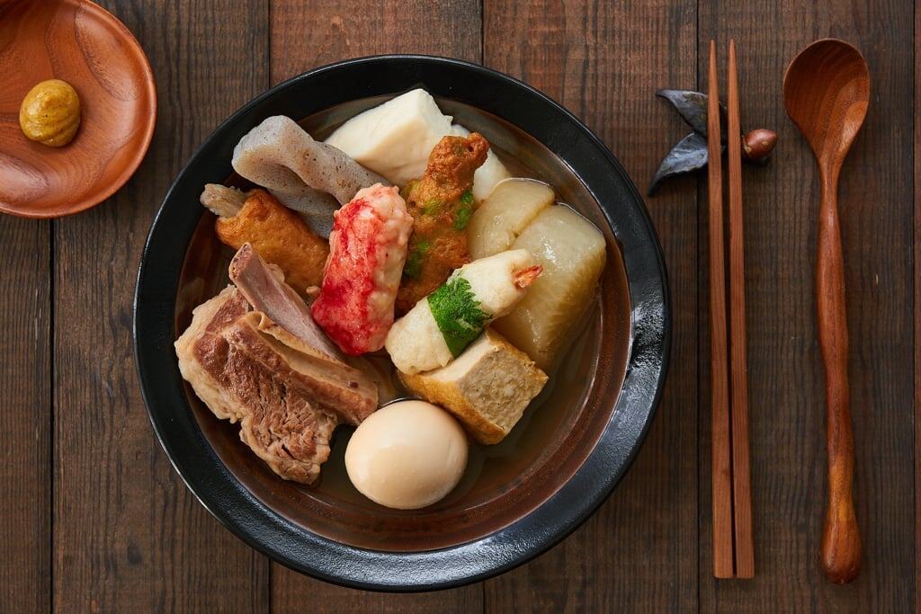 Sparerib Oden Recipe Oden is a Japanese stew with a wide variety of meat, vegetables, tofu, and fishcakes simmered in a mild dashi broth until tender.