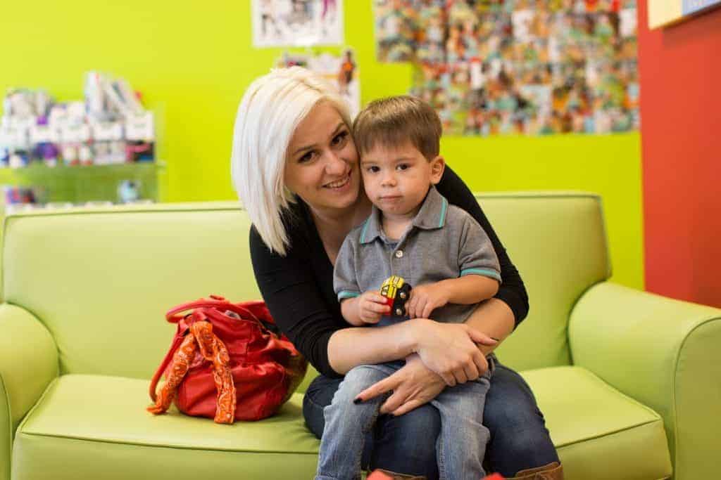 mom and son at pigtails & crewcuts