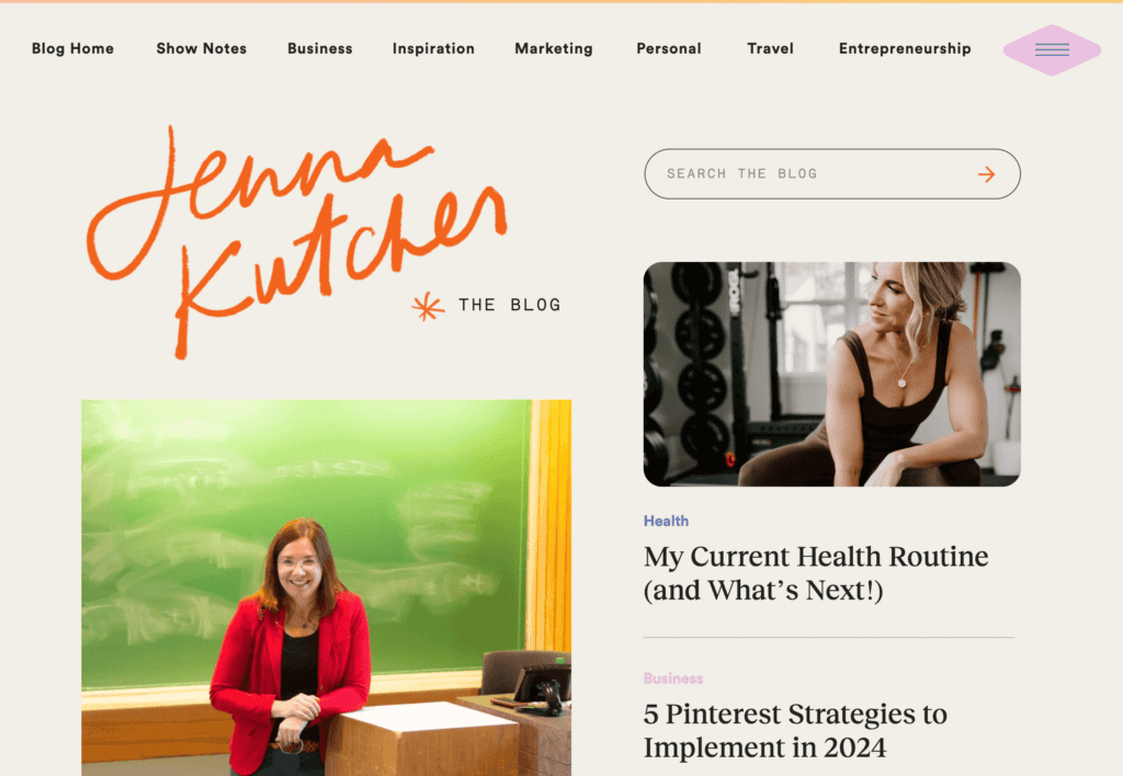 jenna kutcher blog design