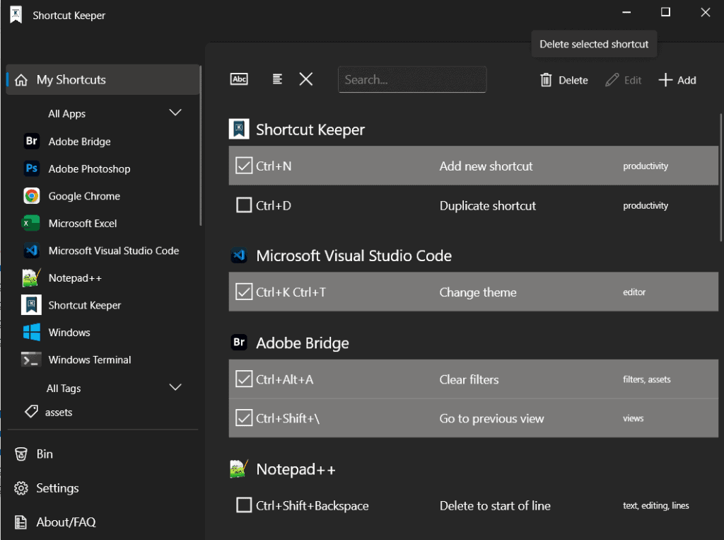 The app in multi-select mode on Windows.