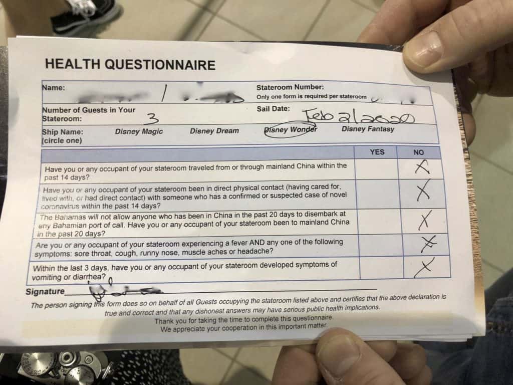 Health Questionnaire Wonder Port of San Juan to New Orleans