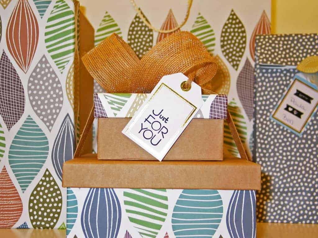 colorful boxes with gift tag