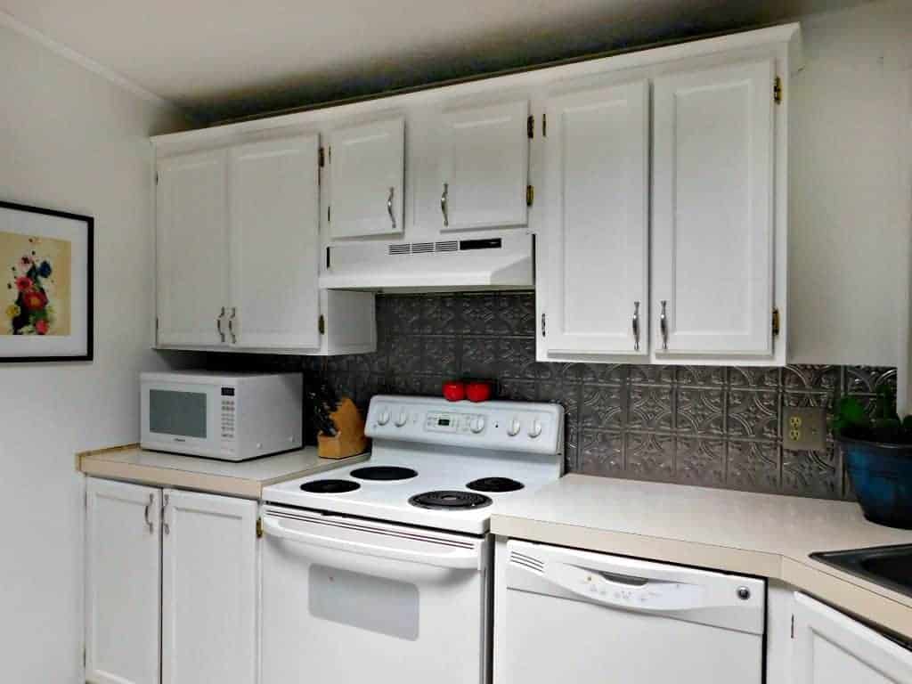 faux tin kitchen backsplash