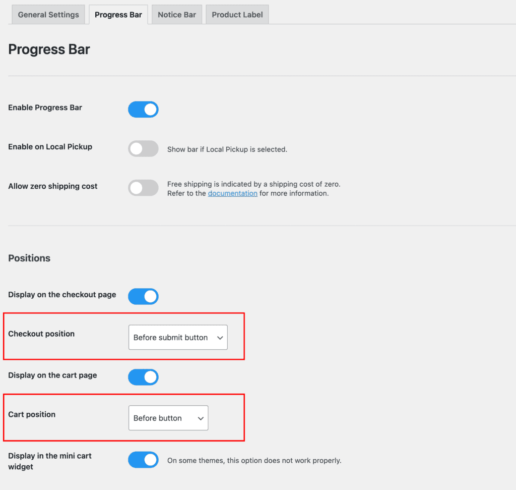 free shipping progress bar positions