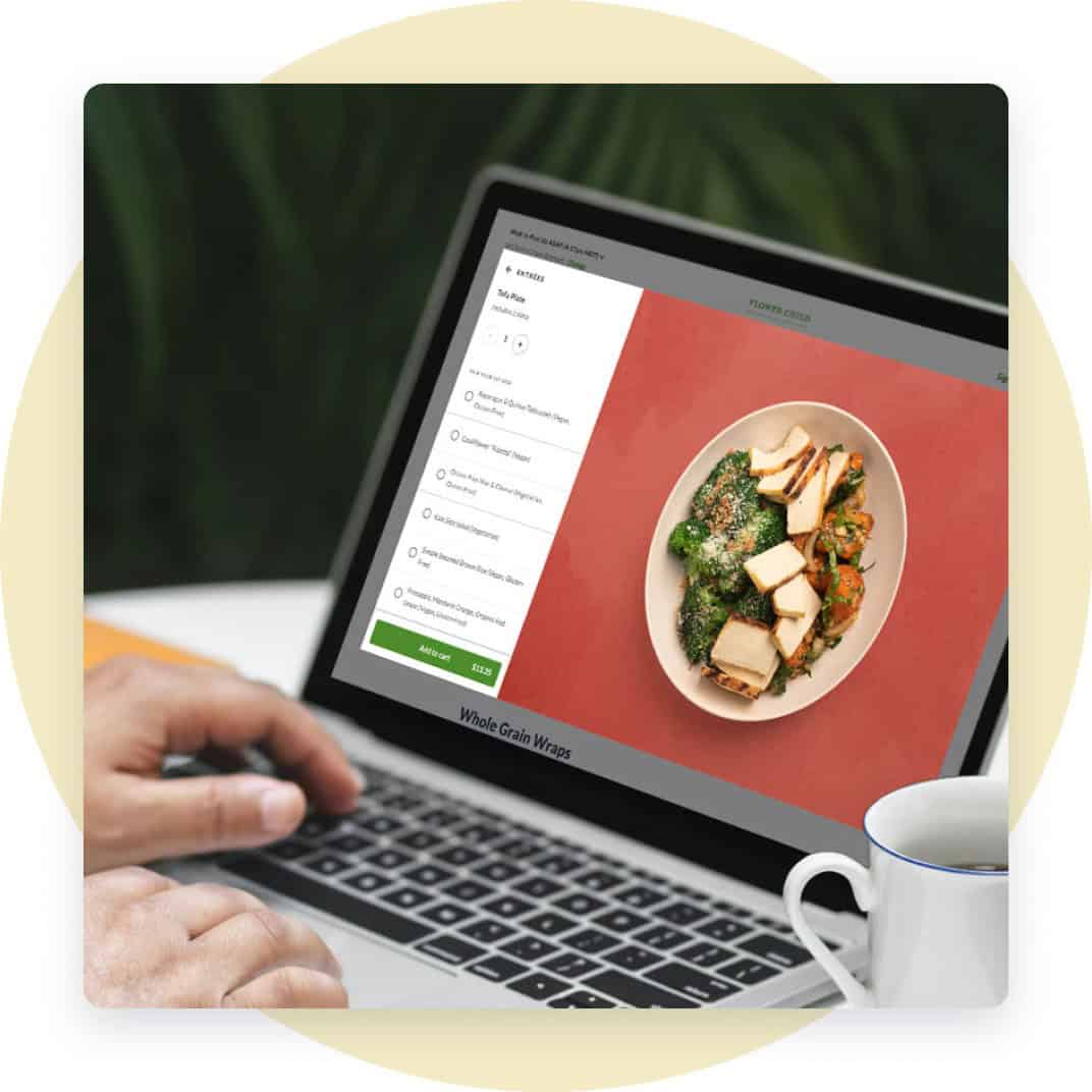 Flower Child ordering experience on a laptop