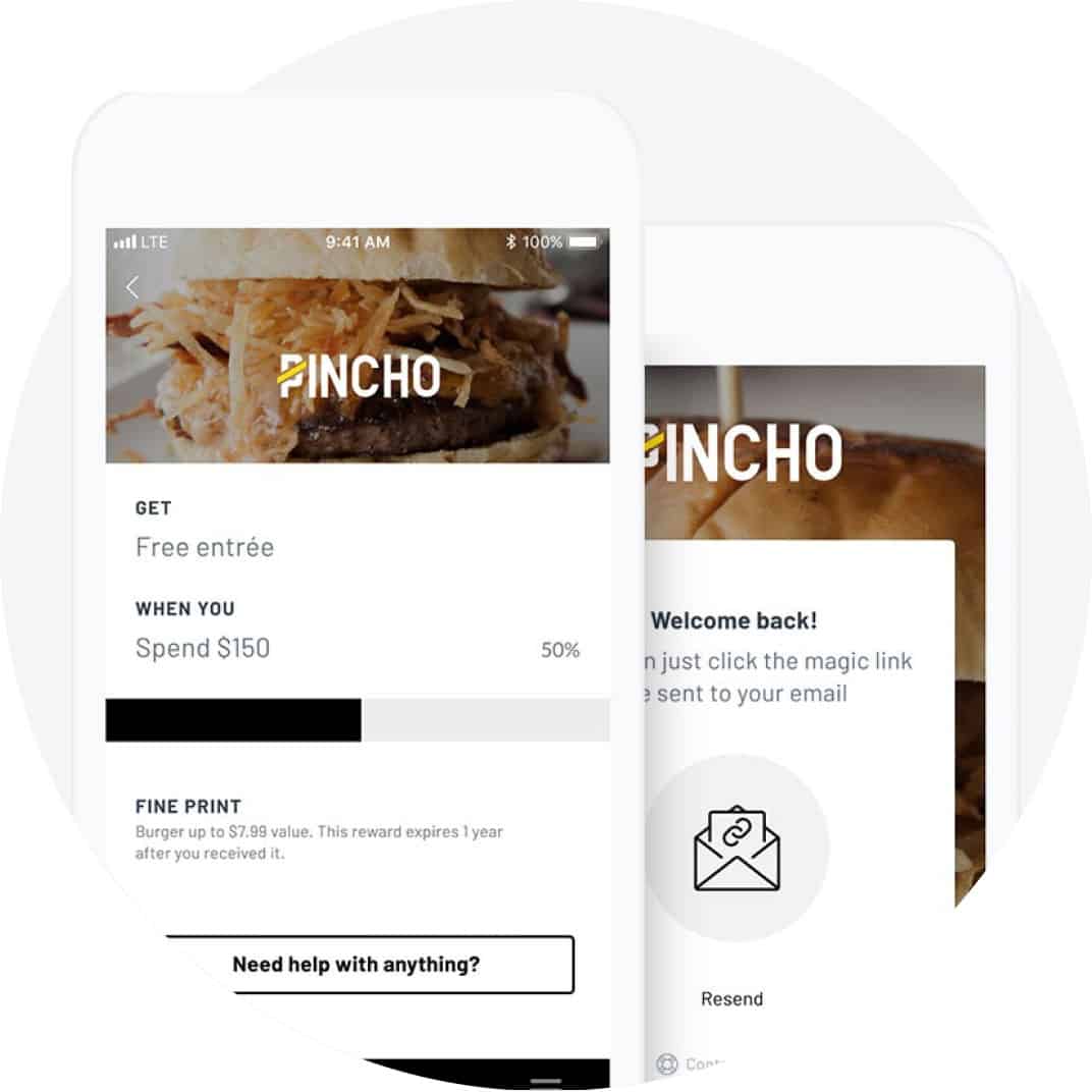 2 screenshots of sign-in flow in Thanx PINCHO app