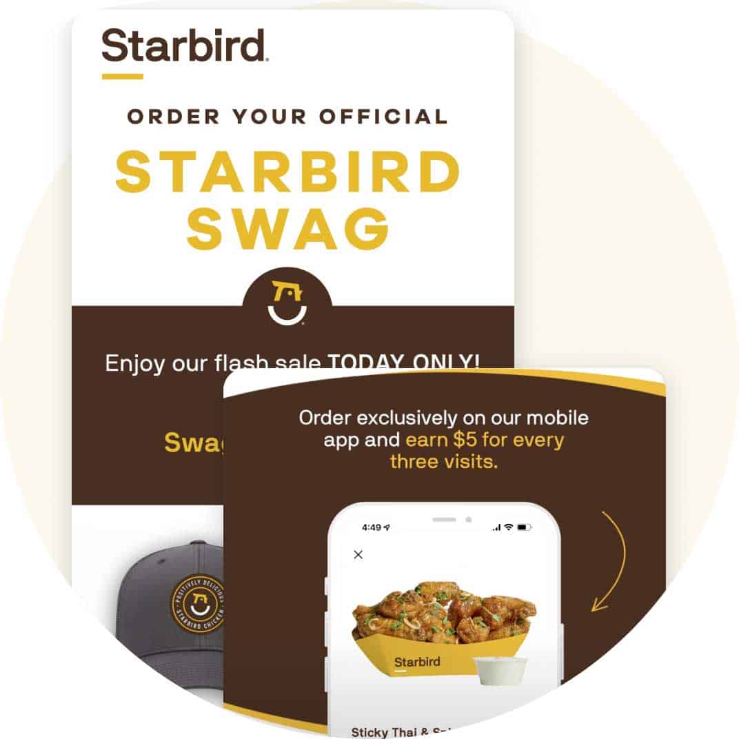 2 examples of "non-discount reward" emails from Starbird via Thanx