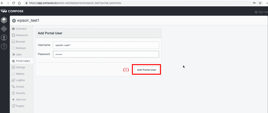 Compose Elasticsearch: new portal user form 