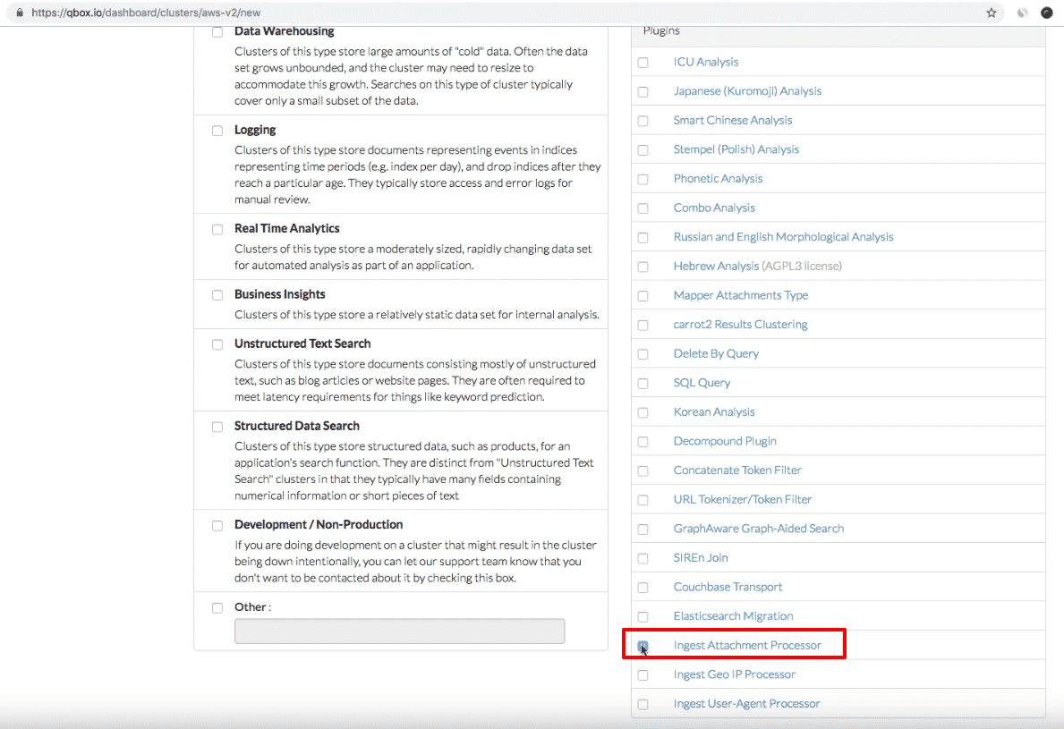 Qbox Elasticsearch: new cluster ingest attachment processor plugin