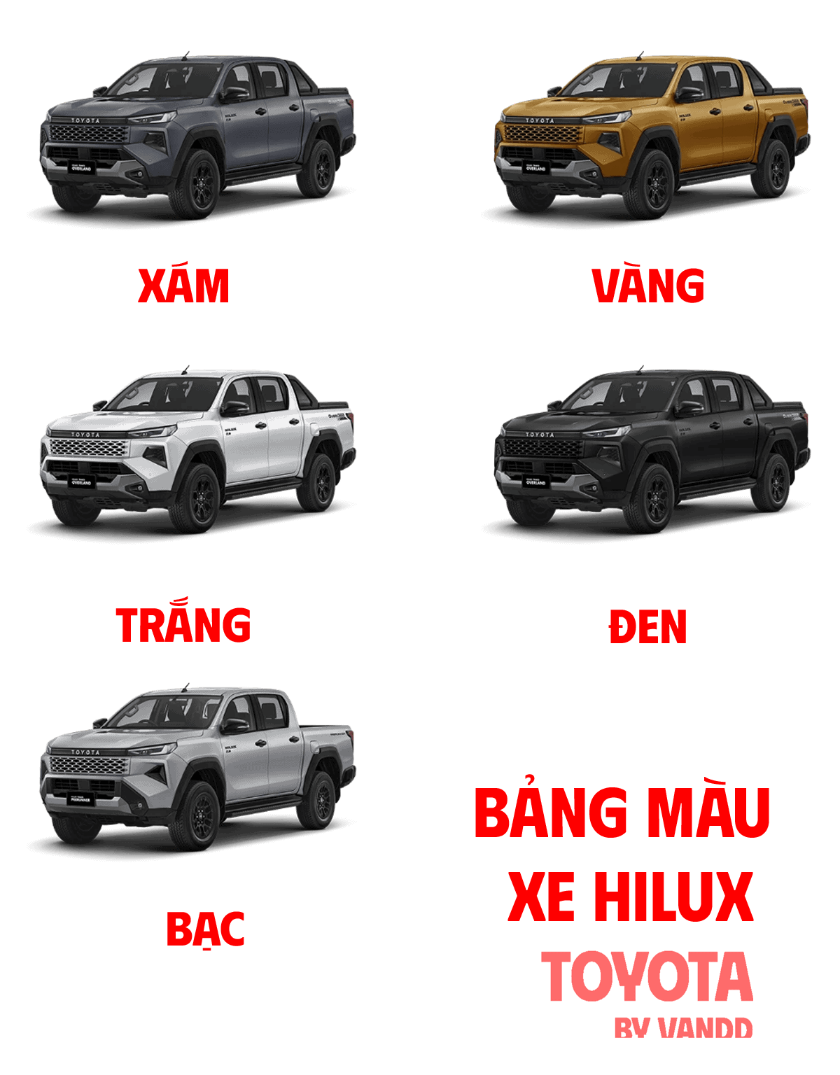 Bảng Màu xe Toyota Hilux 2026