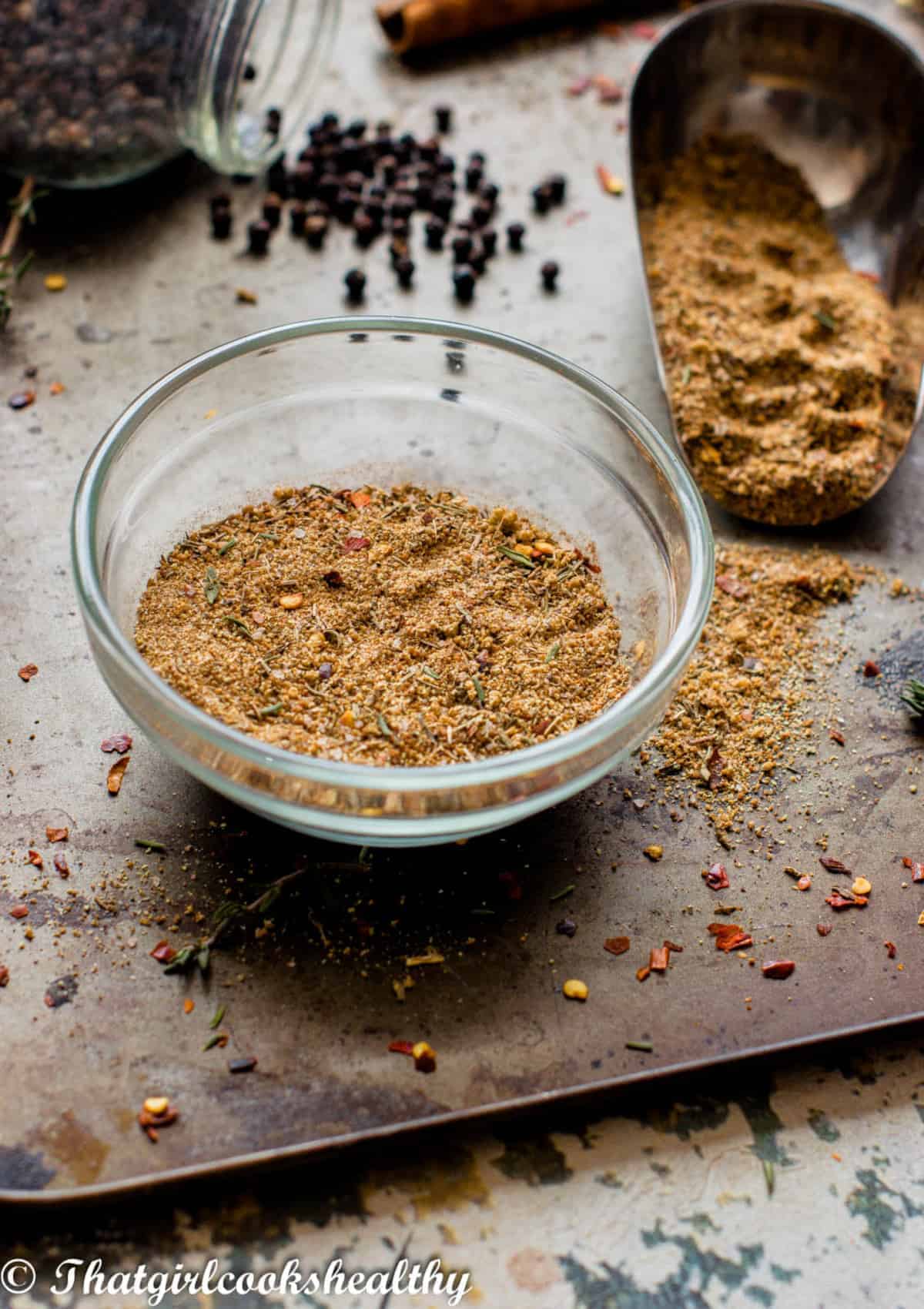 seasoning in a clear glass