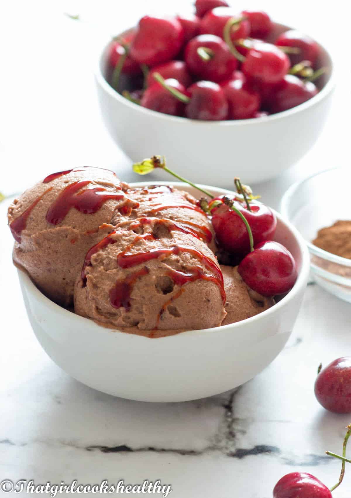ice with cherries in the same bowl