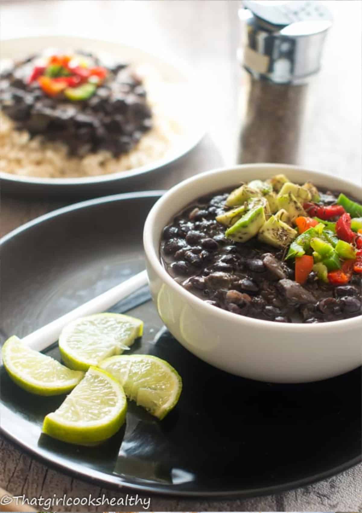 black beans with avocado topping