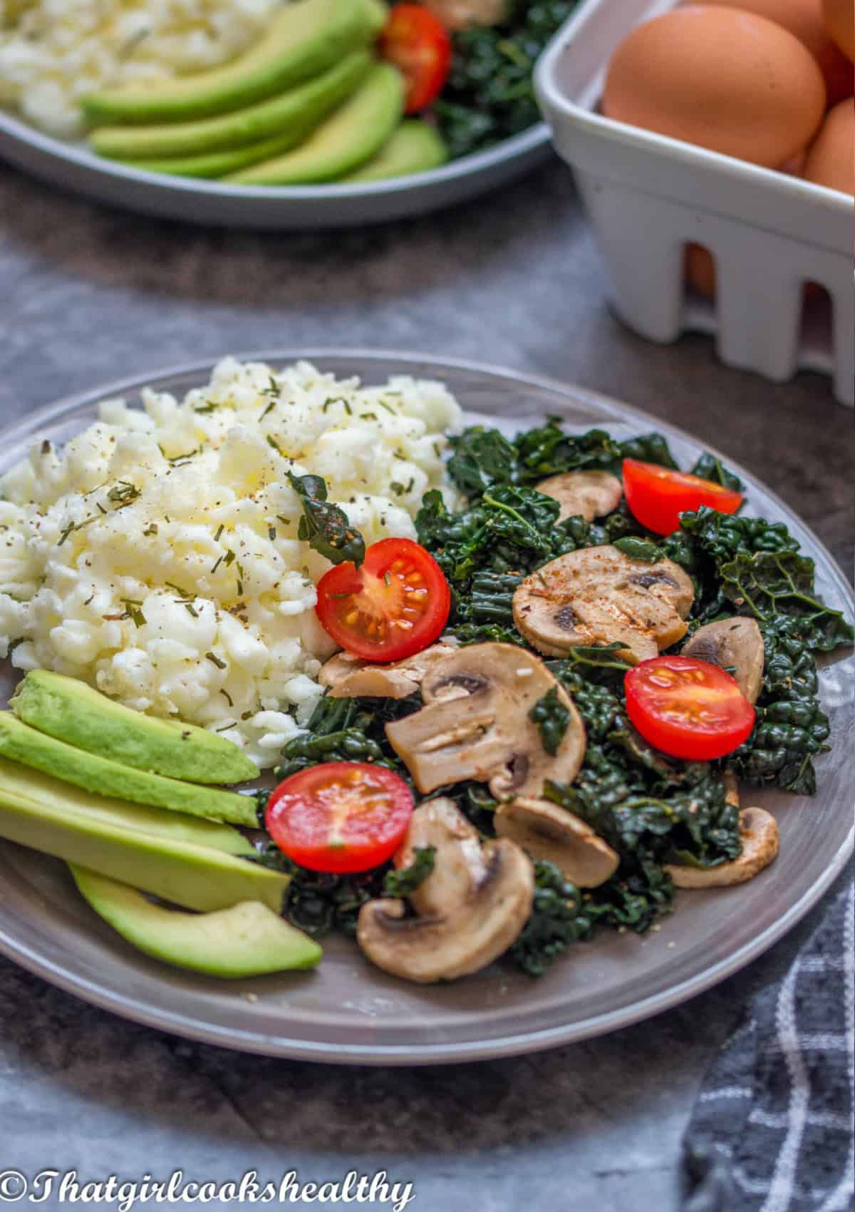 close up of the egg whites with vegetables