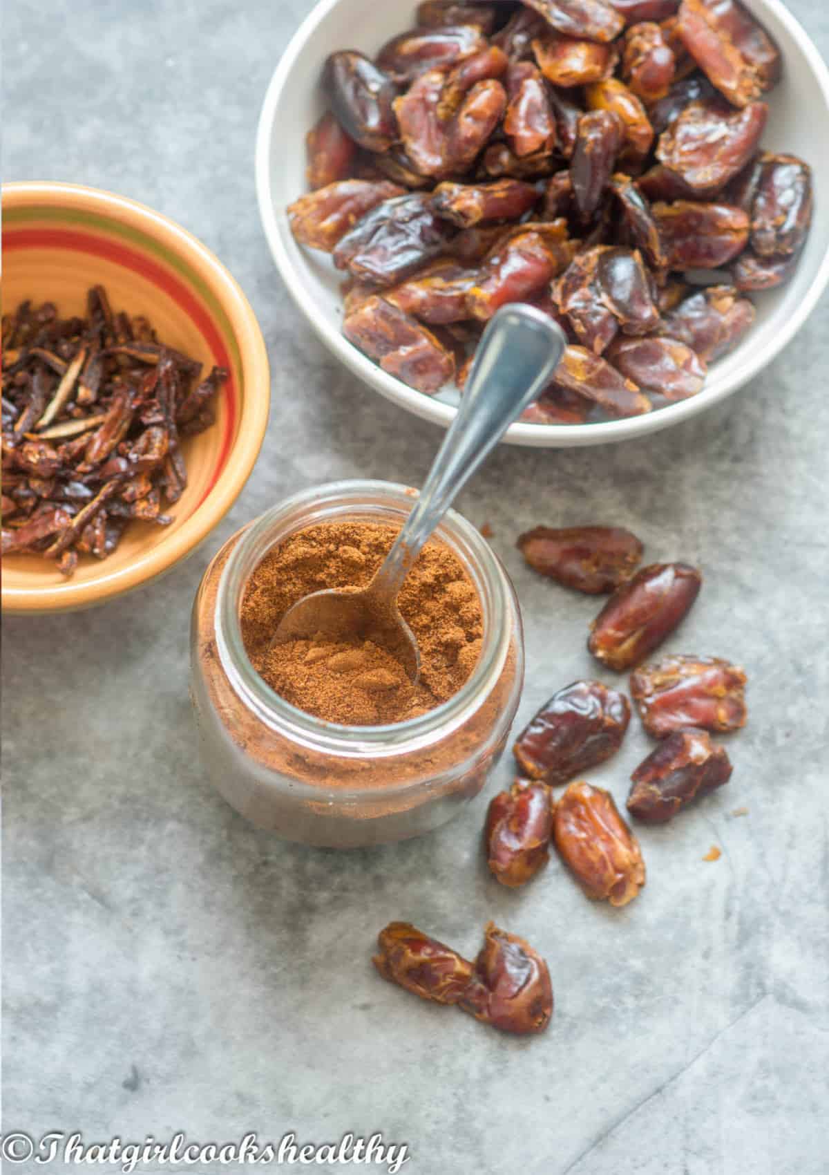 Overhead shot of the date sugar in a jar