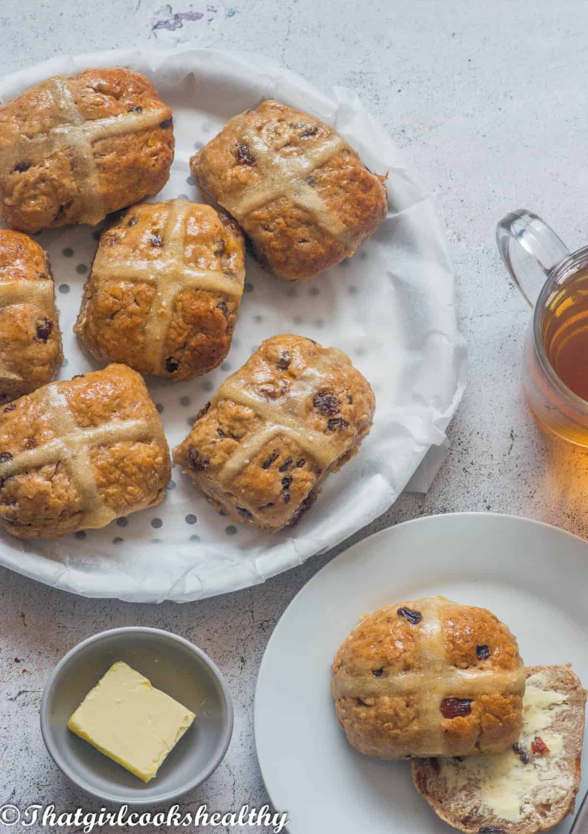 Close up of the hot cross buns