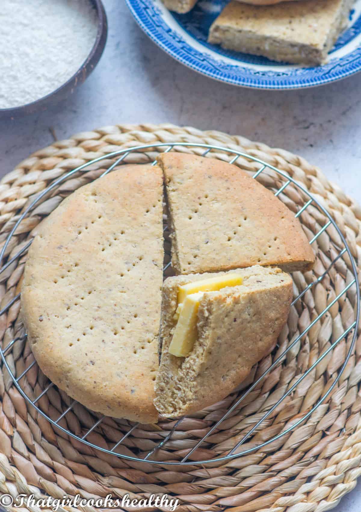 Close up of the cake with vegan cheese