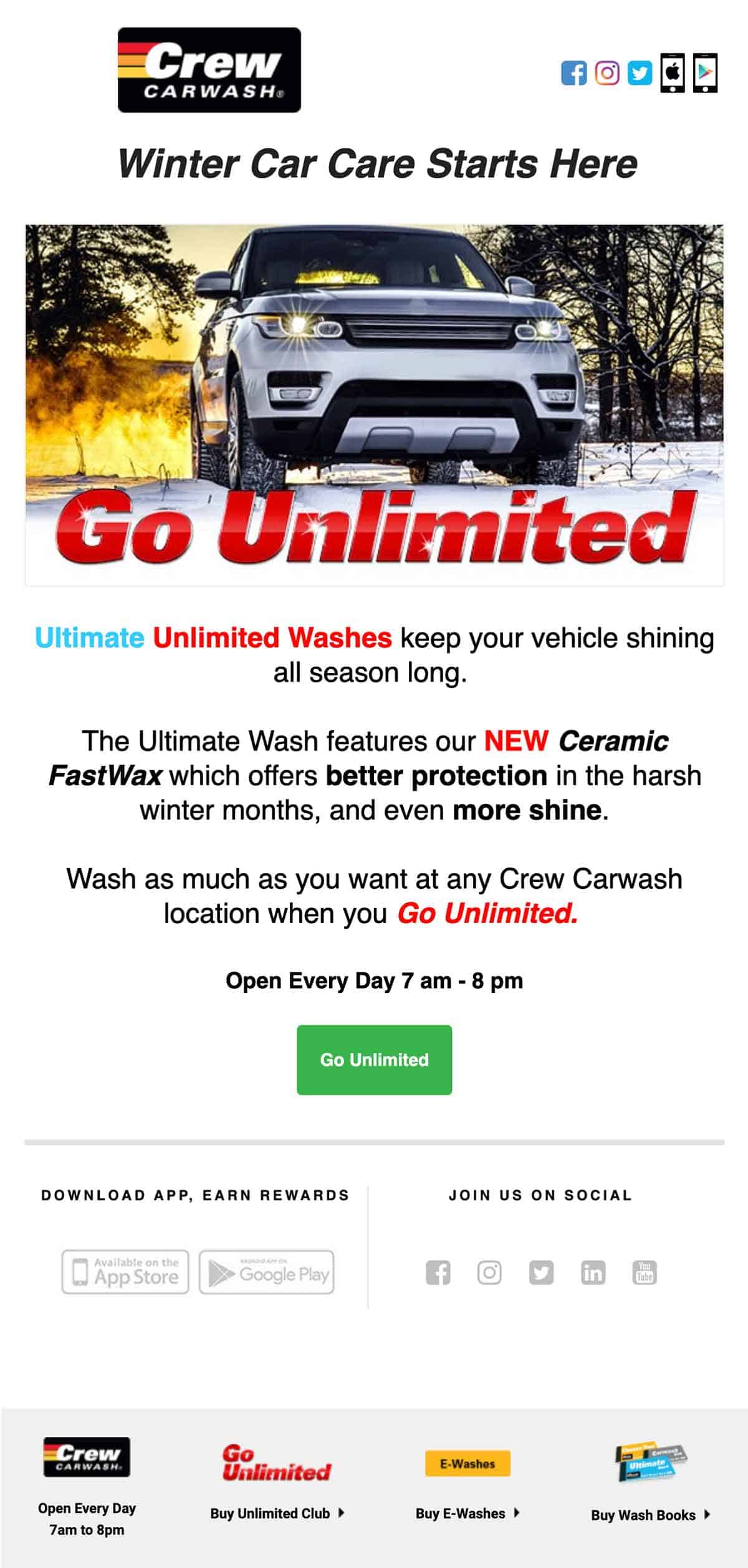 Crew Carwash "Winter Car Care Starts Here" Email