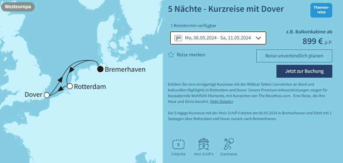  Mein Schiff Tattoo Cruise ab Bremerhaven mit BossHoss ab €899 (Balkon) Bildidee 