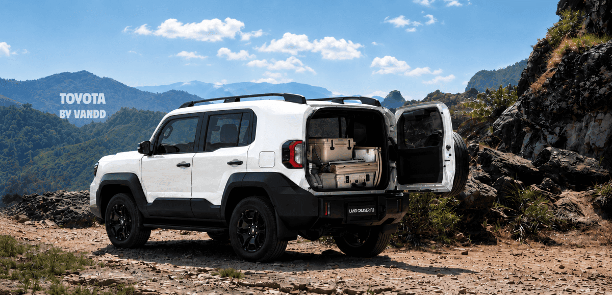 Phần đuôi xe Land Cruiser FJ 2026 cho không gian chứa đồ cực kỳ thực dụng