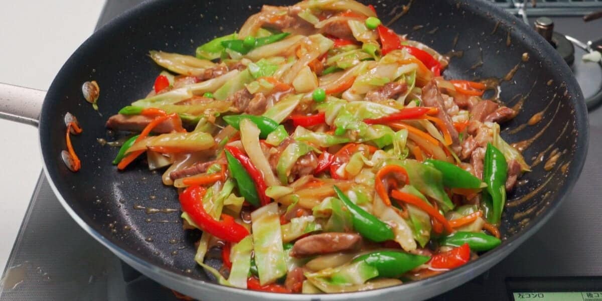 Chop Suey in a frying pan.