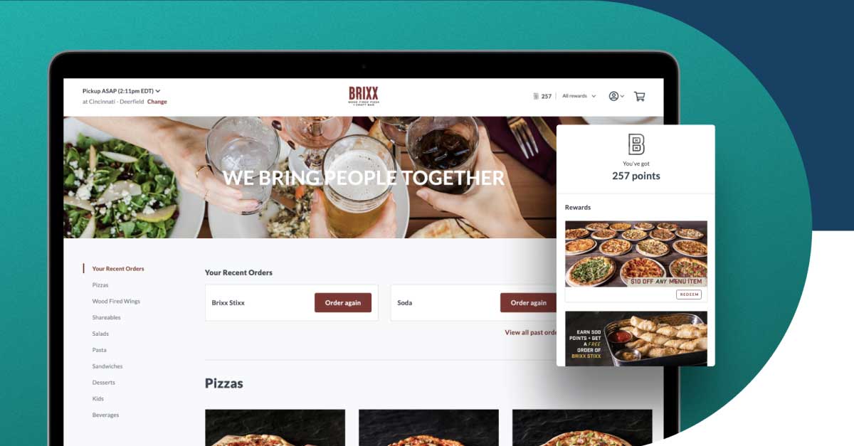 Designed mockups of the Brixx pizza ordering experience powered by Thanx and Olo