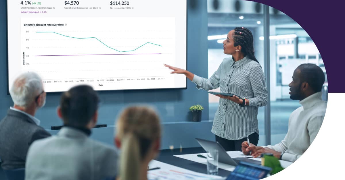 Stylized cover image for Thanx white paper showing a photo of a person presenting a Thanx EDR report