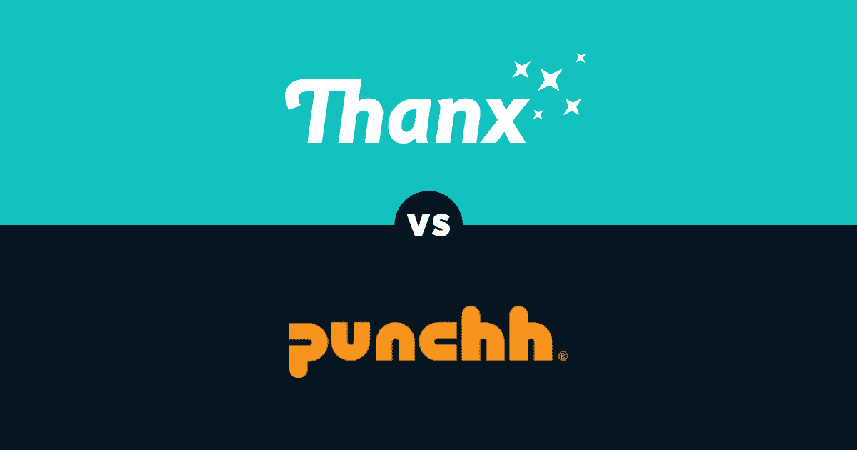 Thanx vs Punchh graphic showing the Thanx logo in white on a spearmint background above the Punchh logo in orange on a black background