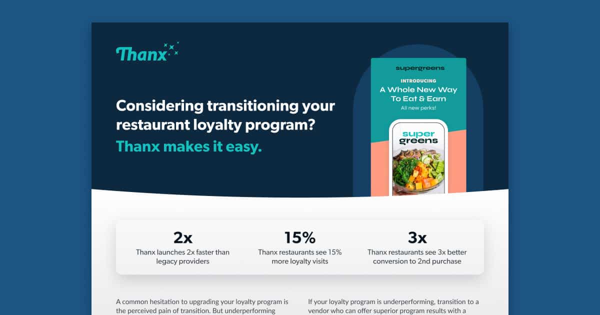 Screenshot showing top half of the Thanx Transitioning Loyalty one pager PDF