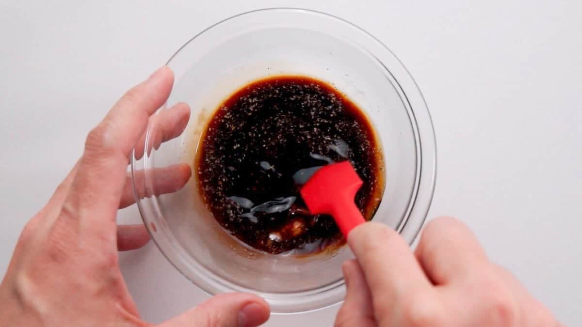 Mixing together Kung Pao sauce.