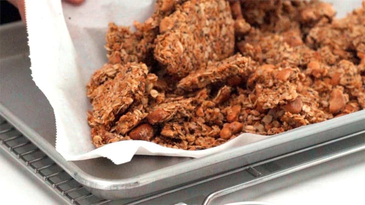 Homemade granola broken up into clusters.