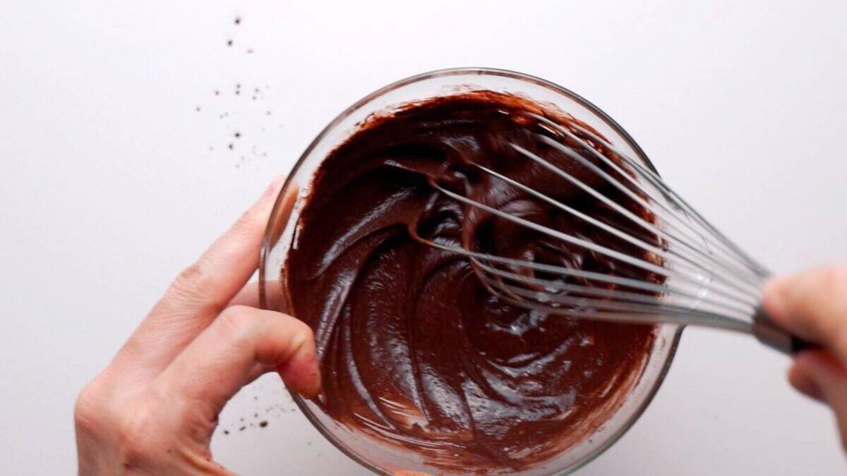 Chocolate Mug Cake batter in a glass bowl.