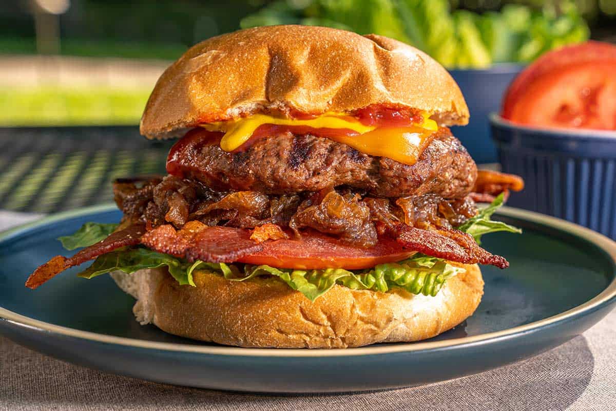 juicy black angus bacon cheeseburger