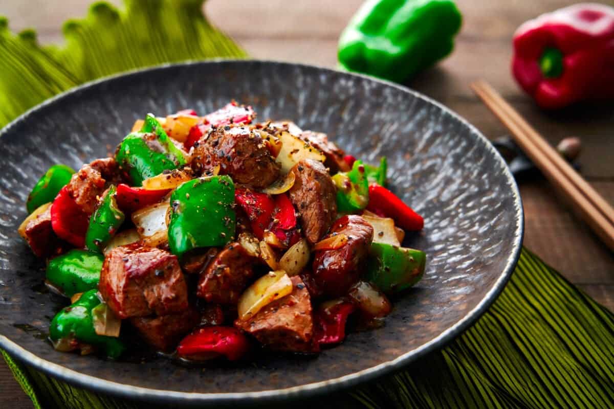 Black Pepper Beef is a classic Chinese stir-fry made with beef, onions, and peppers.