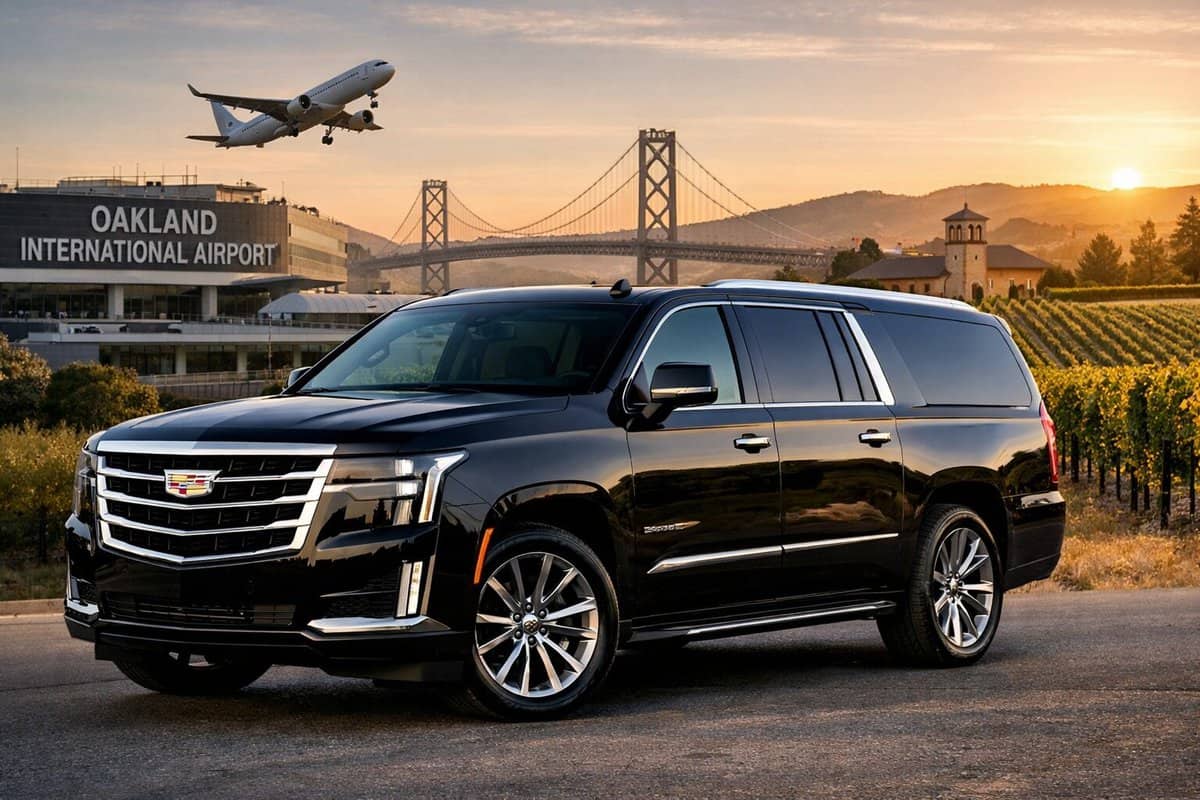 Oakland Airport to Napa car service with black Cadillac Escalade ESV