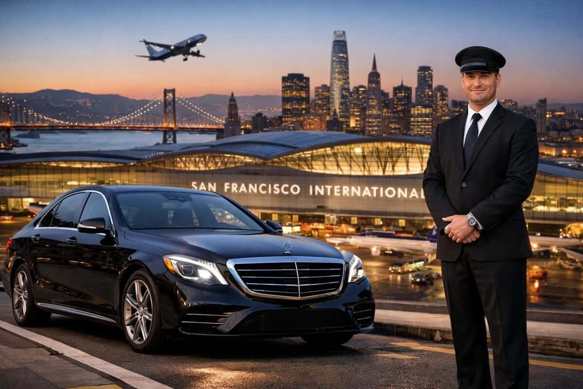 Private airport transfers San Francisco with luxury chauffeured Mercedes-Benz at SFO airport