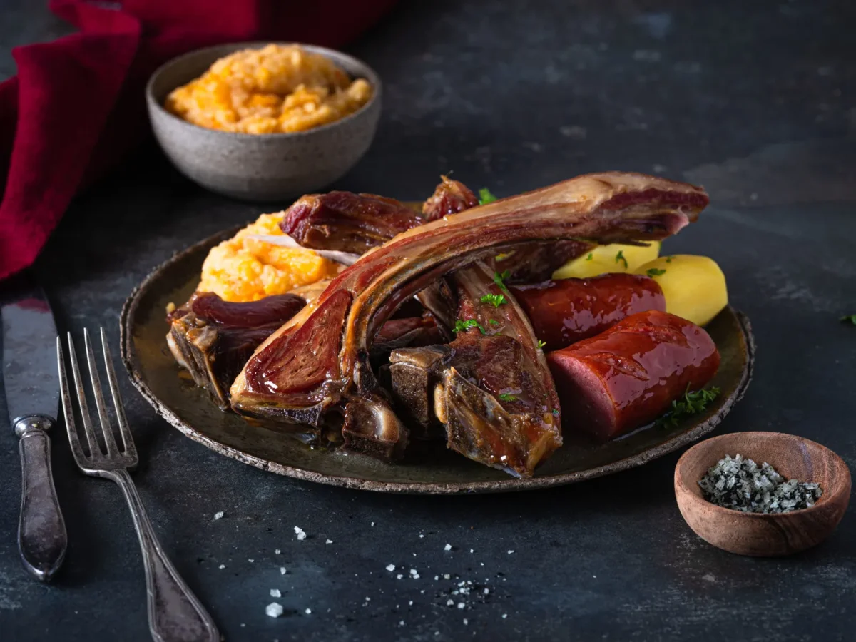 Traditional Smalahove served with potatoes