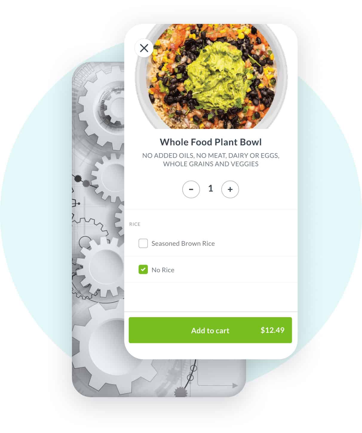 Mockup of an app in front of gears