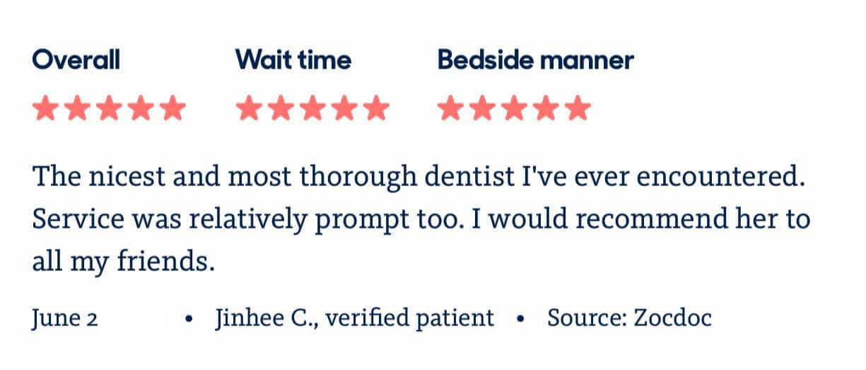 Dentist NYC picture of 5 star review Sachar Dental NYC