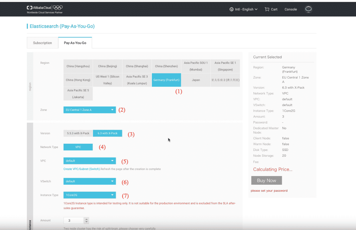 Alibaba Cloud Elasticsearch: new cluster