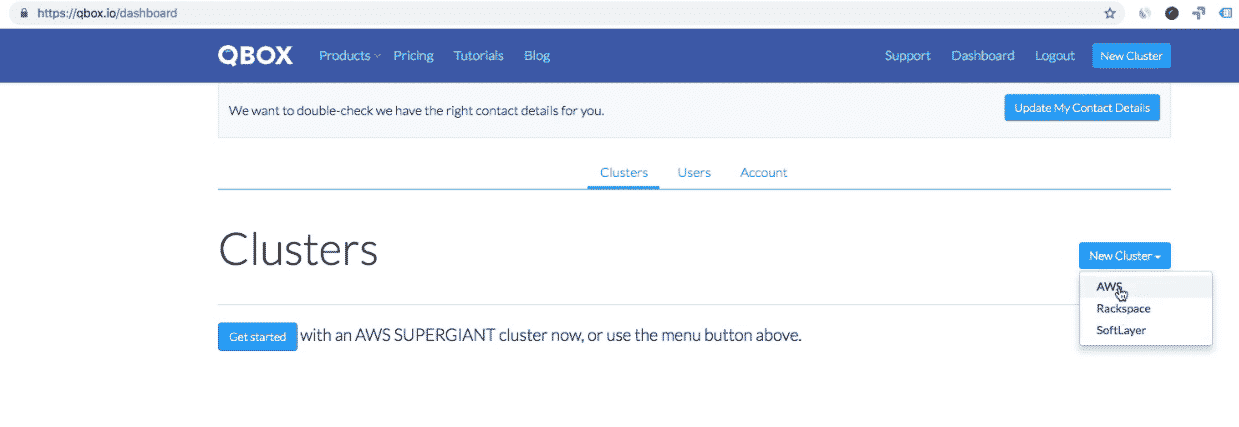 Qbox Elasticsearch: new cluster menu